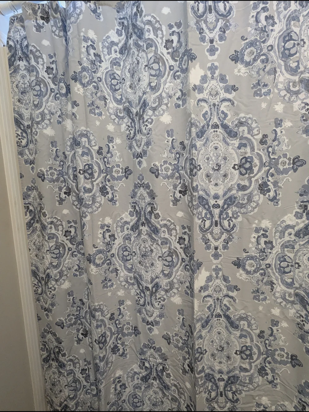 Blue Damask Shower Curtain in Gray and Navy - Classic Bathroom Look